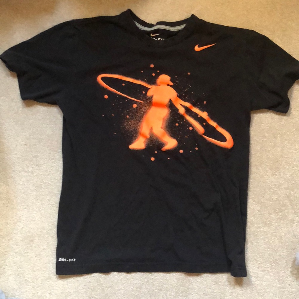 Mens Medium Nike Dri-Fit Black Top Orange Graphics Logo Rare
